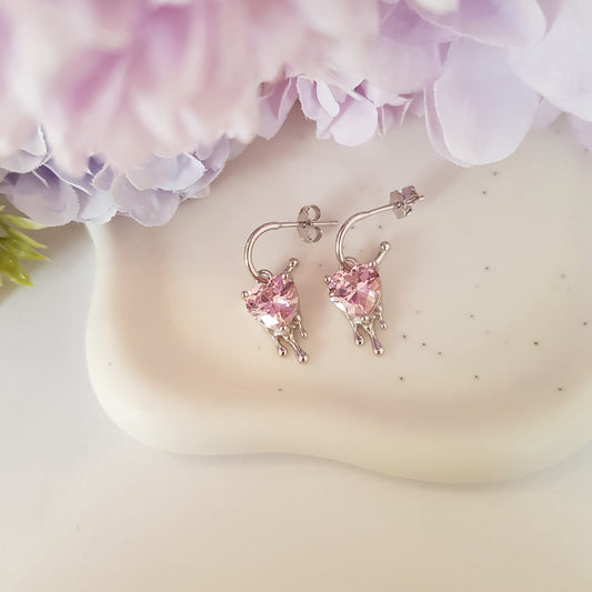 Earrings Dripping Heart baby pink